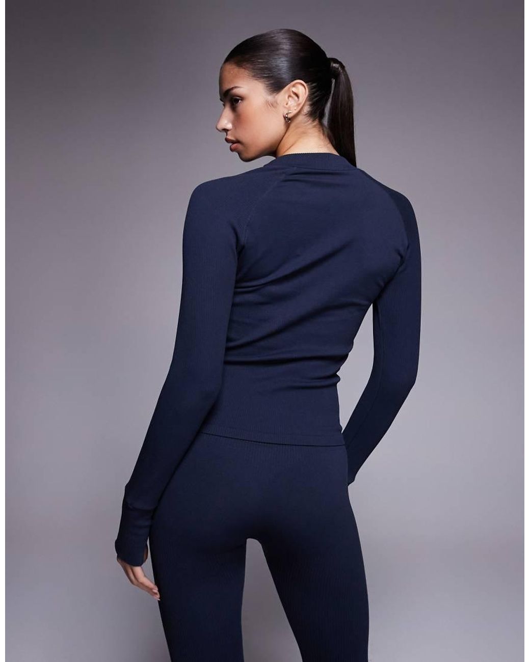 4505 Blue Seamless Sculpting Zip-up Long Sleeve Top