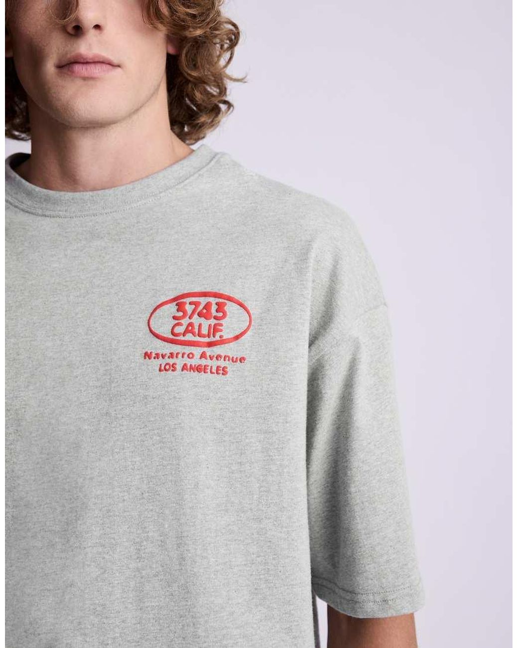 Pull&Bear Gray Relaxed Fit T-shirt With Raised Graphic for men