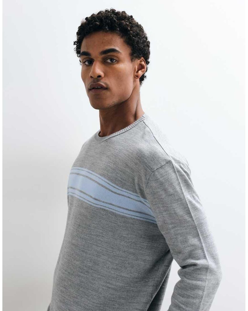 Collusion Gray Oversized Stripe Long Sleeve Crew Neck Jumper for men