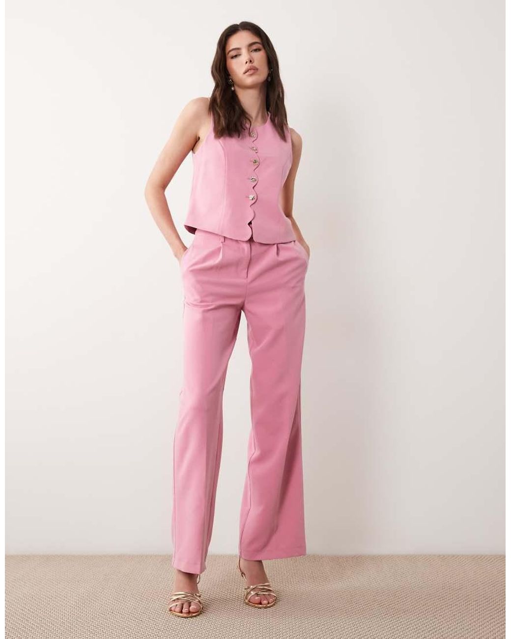 Vila Pink Tailored Hammered Button Scallop Waistcoat