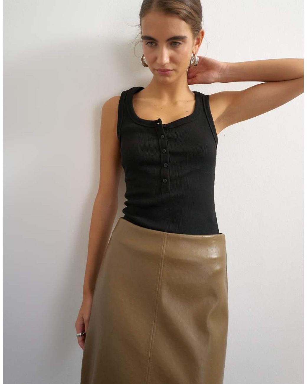 TOPSHOP Natural Faux Leather Topstitch Column Maxi Skirt