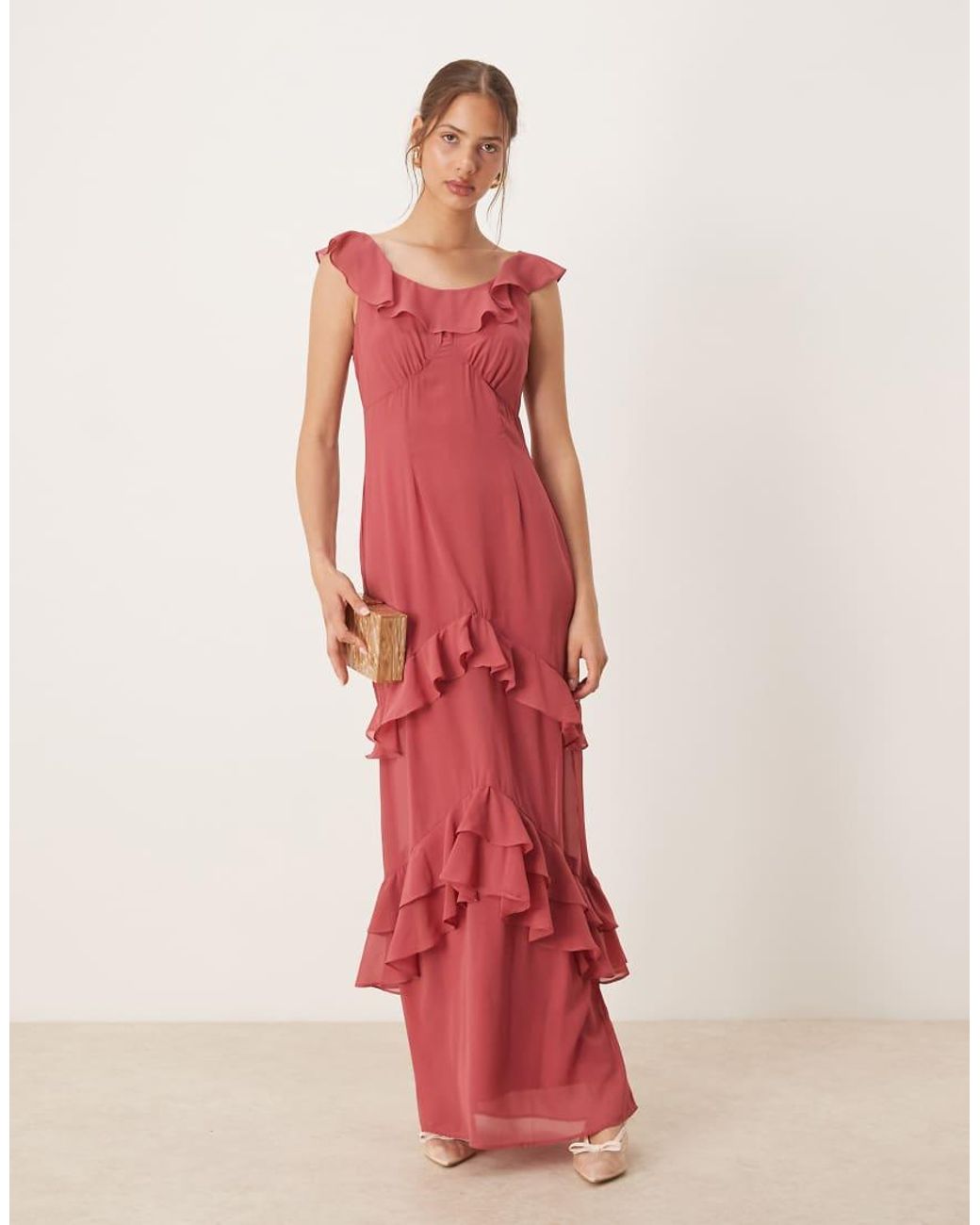 ANAYA Red Tie-Back Ruffle Maxi Dress