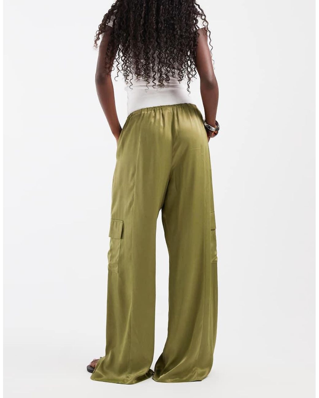 ASOS Green Satin Wide Leg Utility Trouser