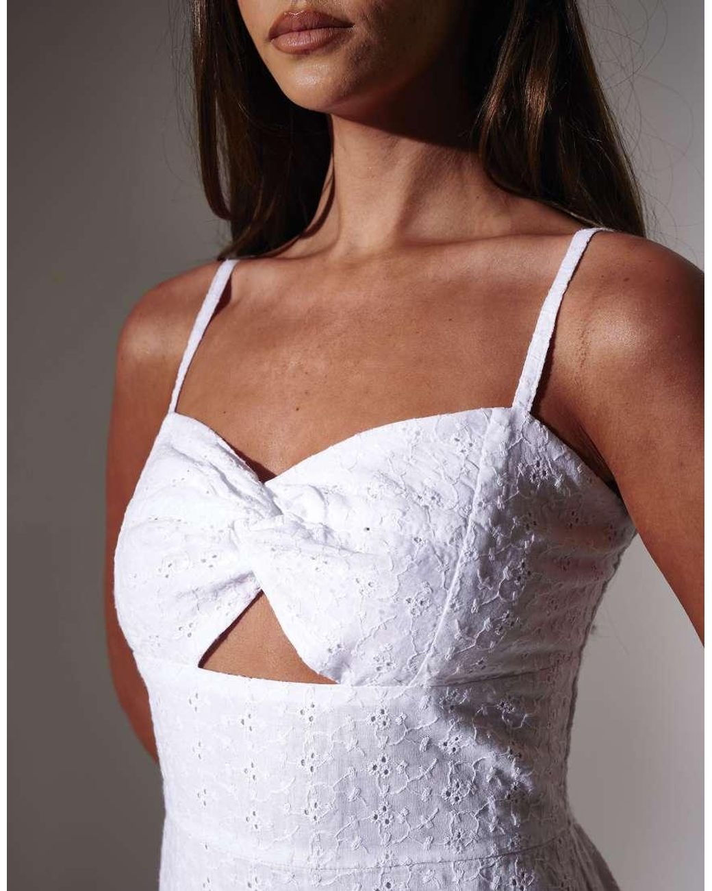South Beach Gray Broderie Twist Front Tiered Maxi Dress