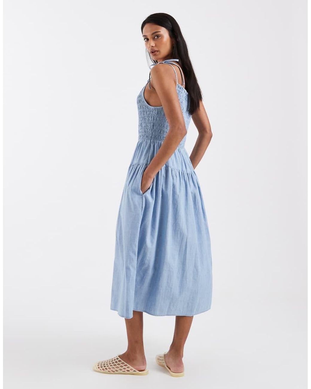 Levi's Blue Shirred Midi Sundress