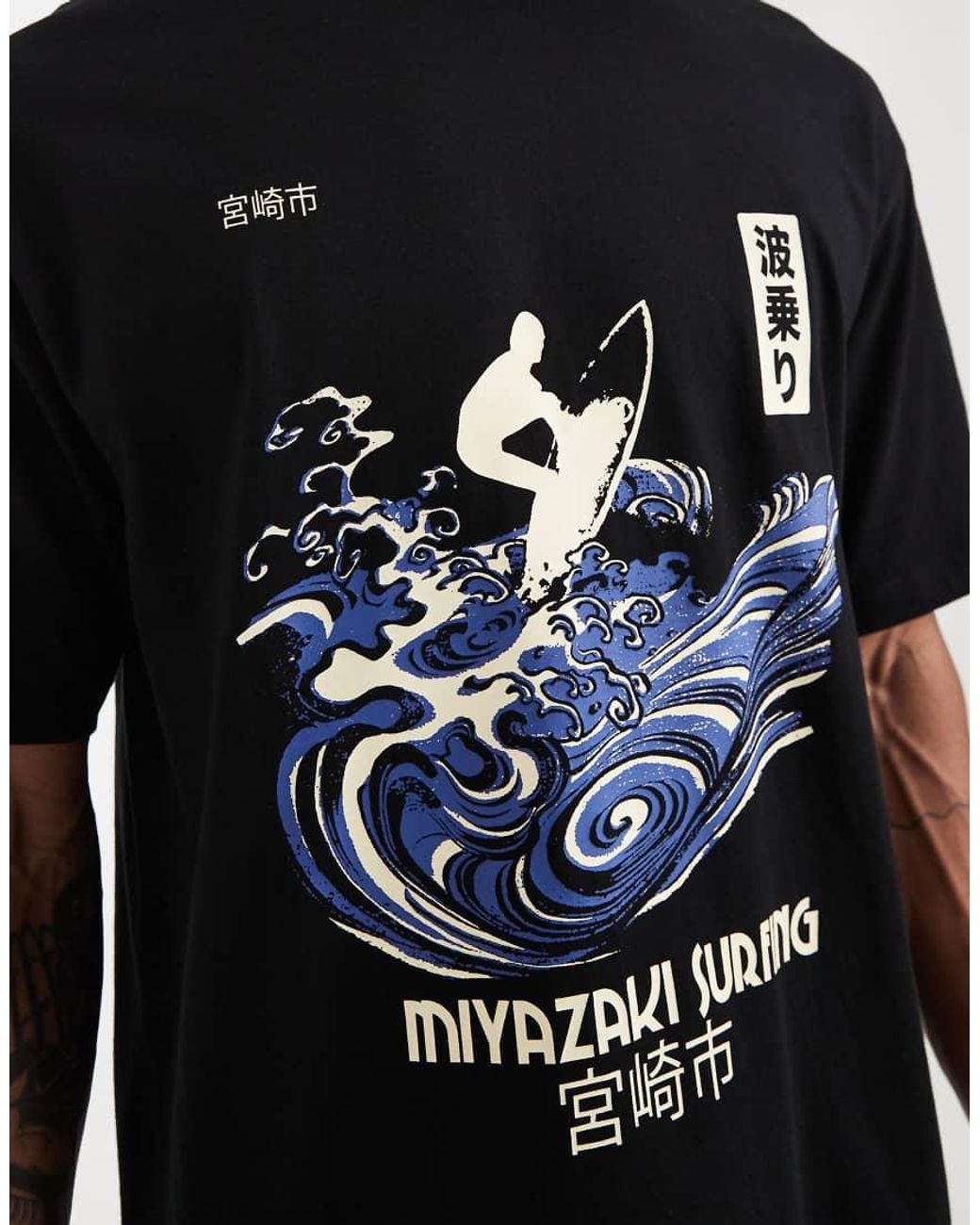 ASOS Black Relaxed T-shirt With Surf Back Print for men