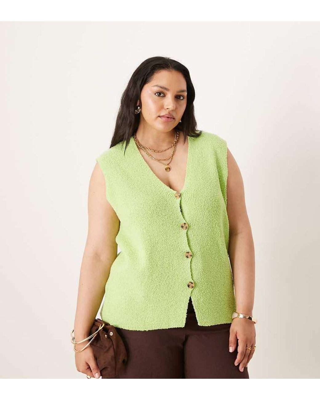 ASOS Green Asos Design Curve Slub Knit Relaxed Fit Waistcoat