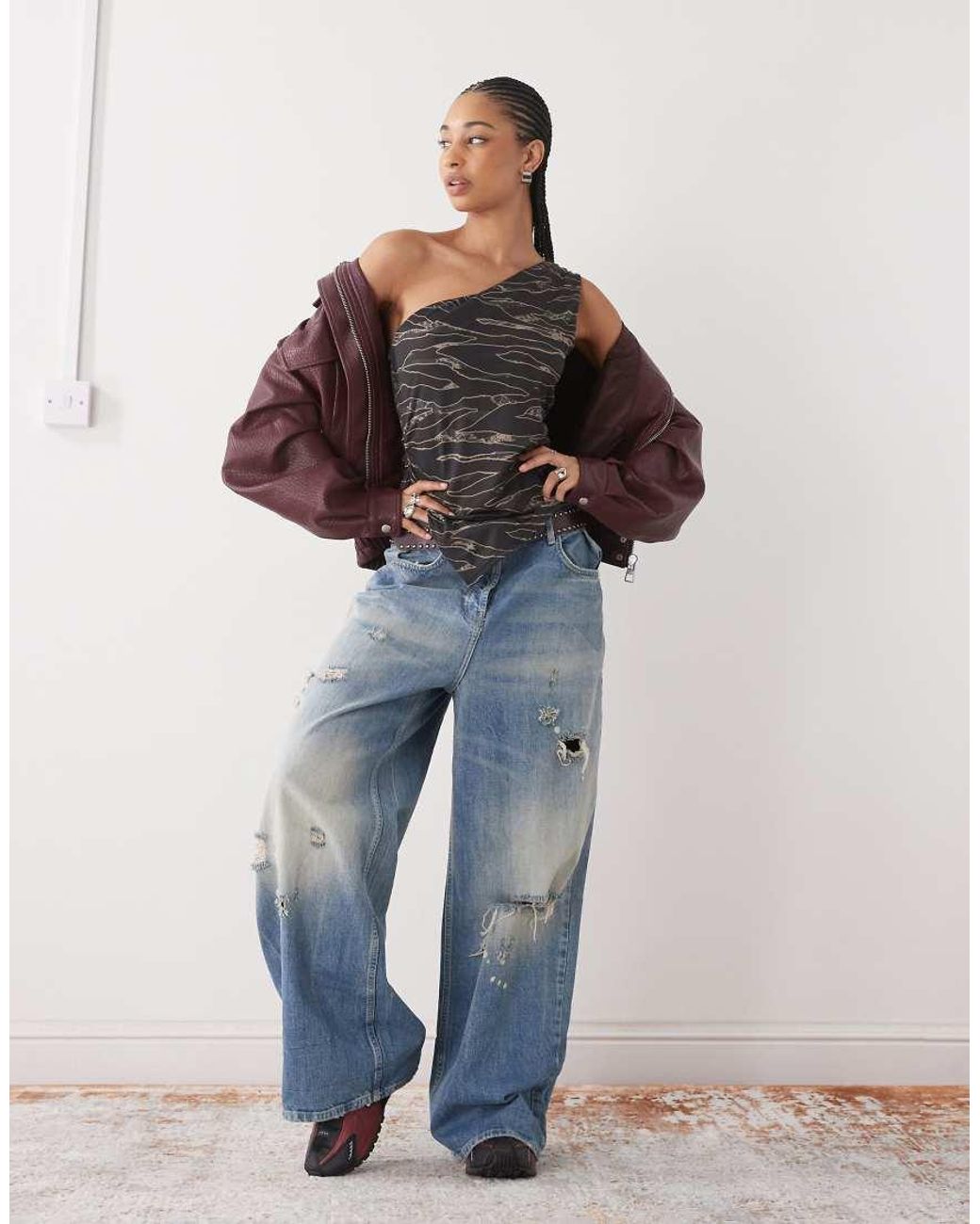Collusion Blue One Shoulder Knot Detail Scarf Top