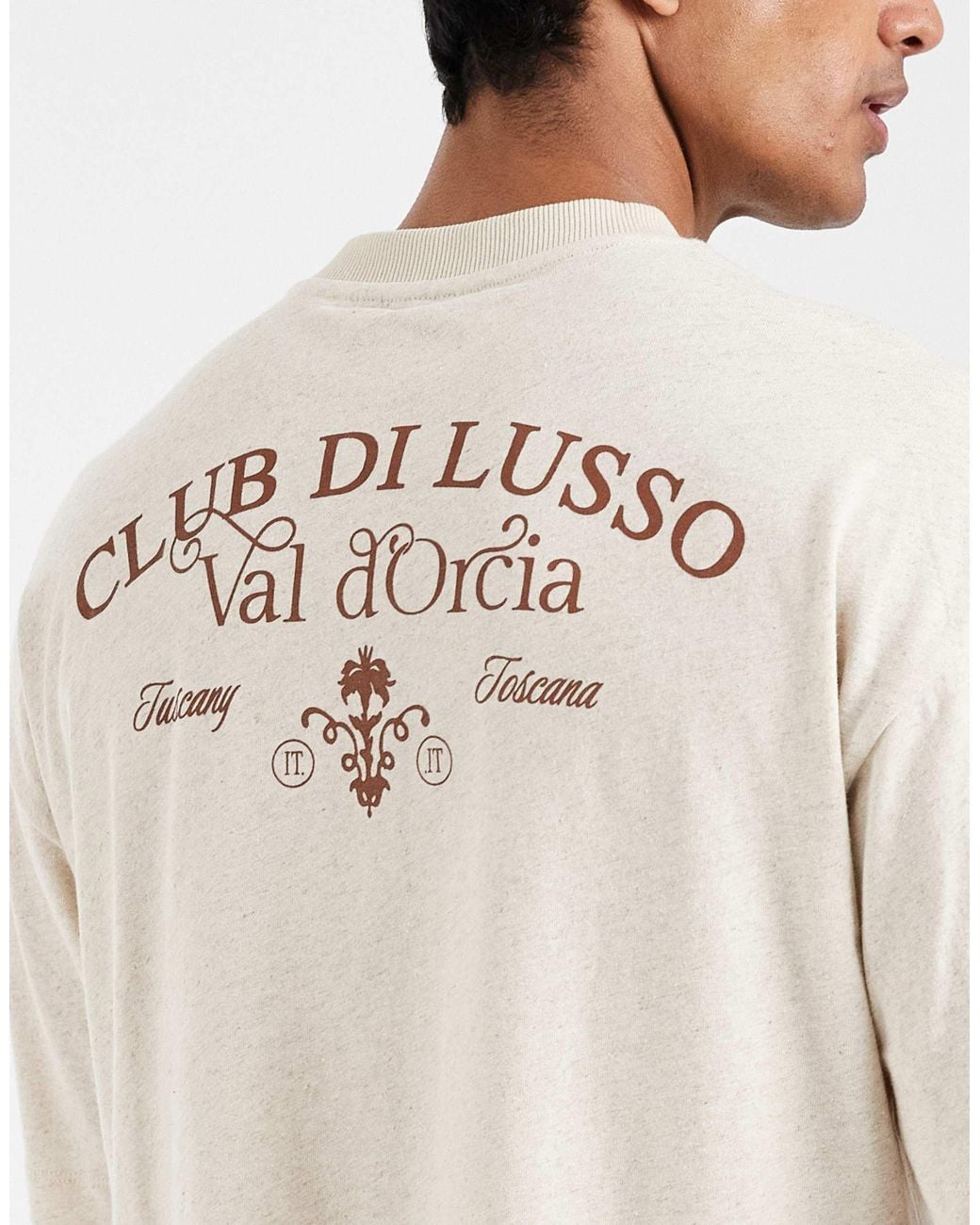 ASOS Natural Boxy Oversized Linen Mix T-shirt With Back Text Graphic for men