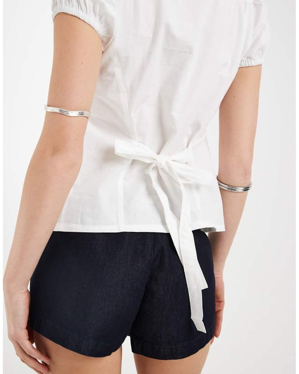 Motel White Caixia Bow Back Poplin Blouse