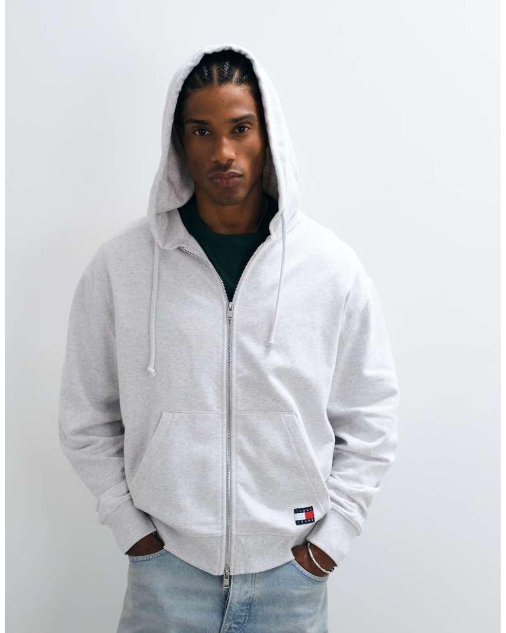Tommy Hilfiger White New Classics Logo Relaxed Fit Zip Up Hoodie for men