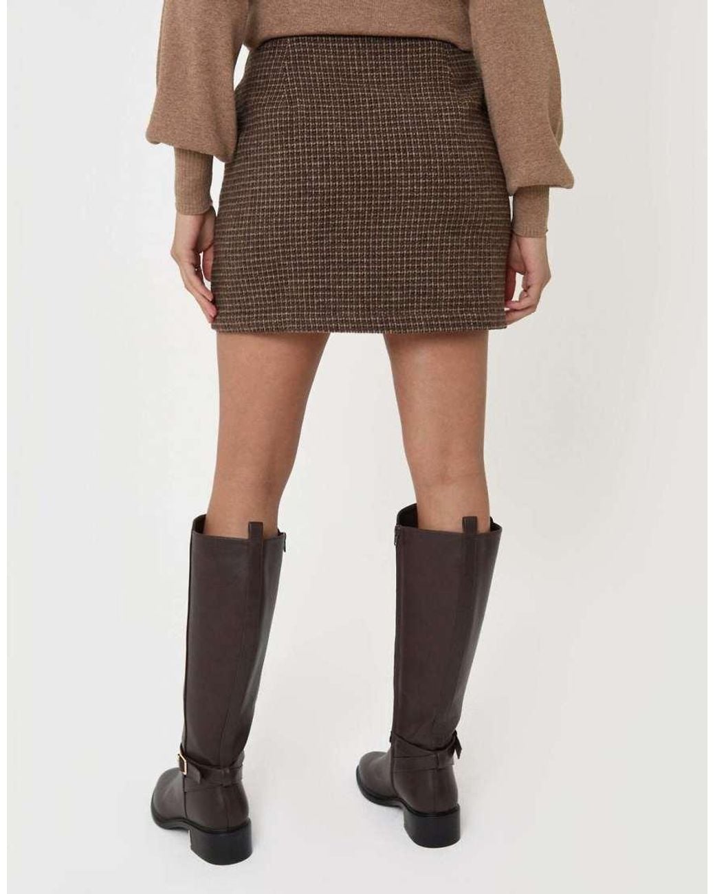 Threadbare Brown Tweed Mini Skirt