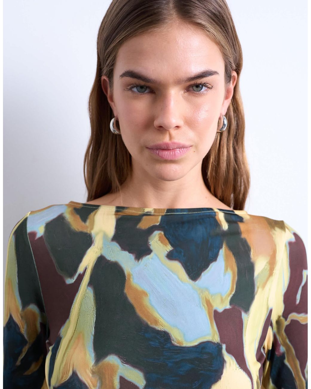 TOPSHOP Gray Microfibre Abstract Print Top