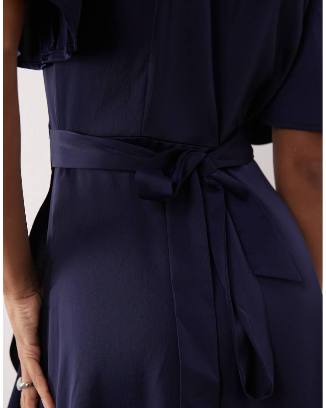 Y.A.S Blue Satin Midi Wrap Dress