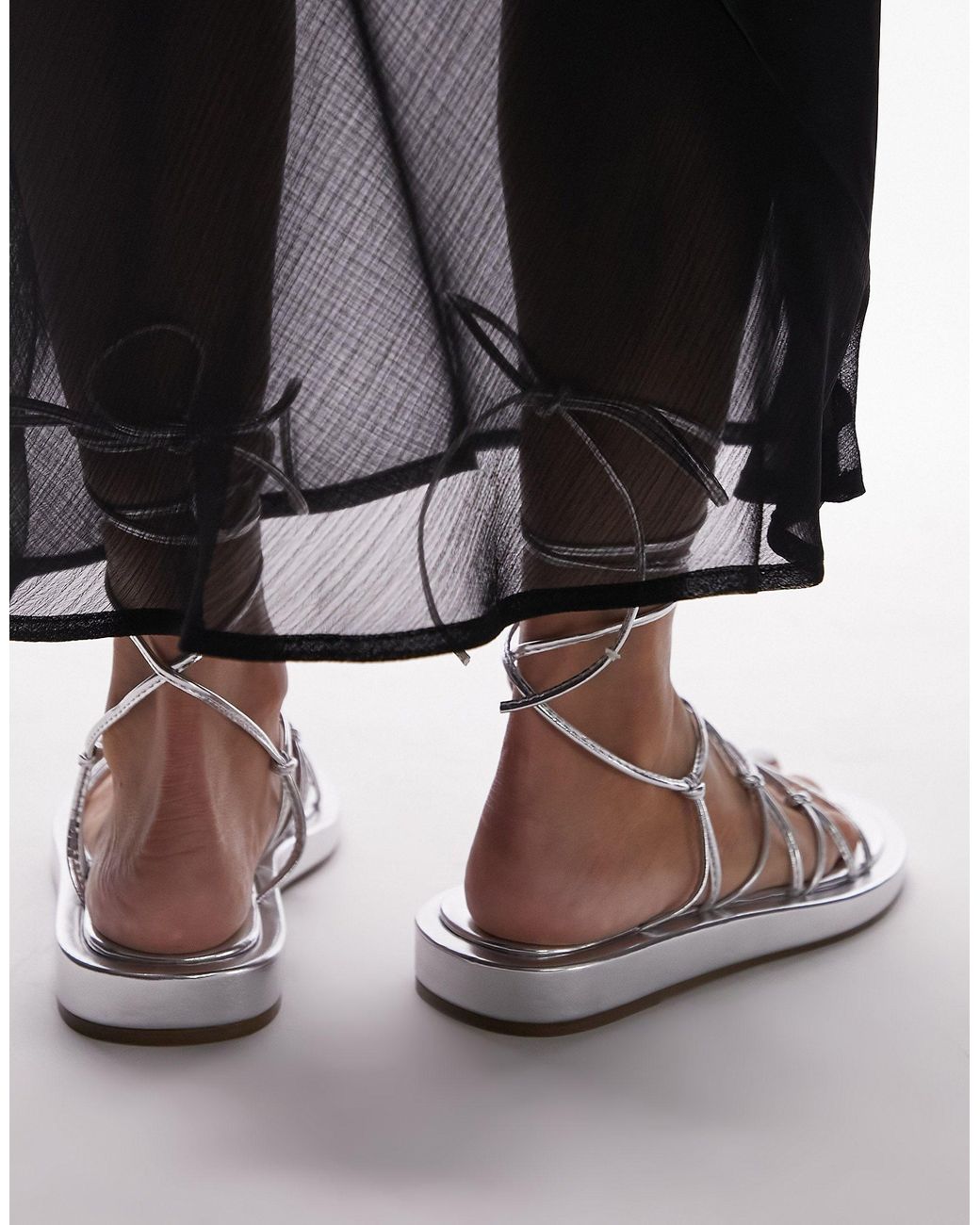 Gina - sandales plates avec liens sur la cheville TOPSHOP en coloris Noir |  Lyst