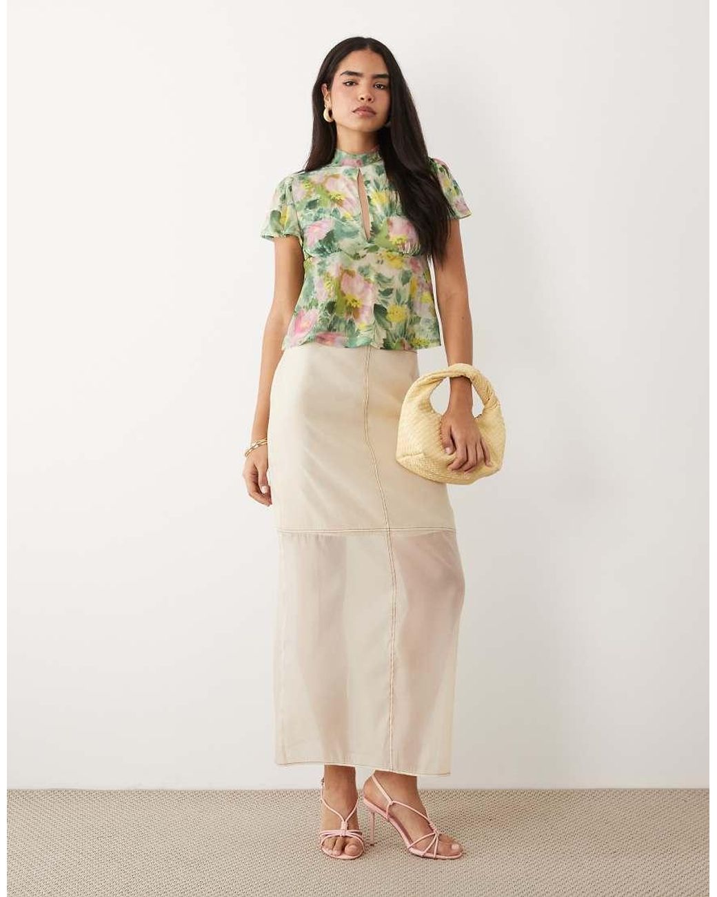 ASOS Green Floaty Mesh Flutter Sleeve Top With Tie Back Detail