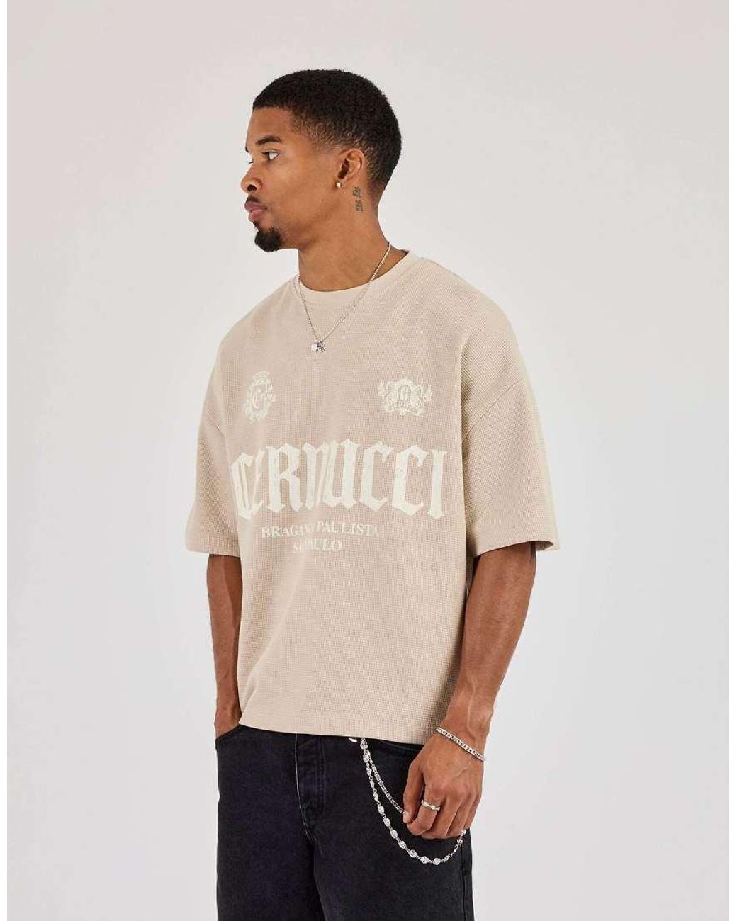 CERNUCCI Natural Boxy Waffle Contrast Print T-Shirt for men
