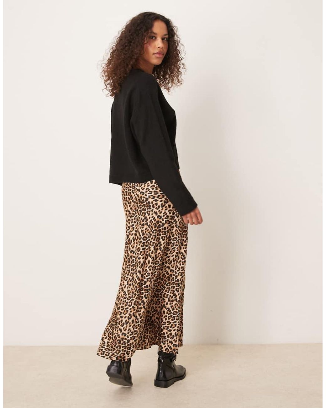 Vila Brown Satin Midi Skirt