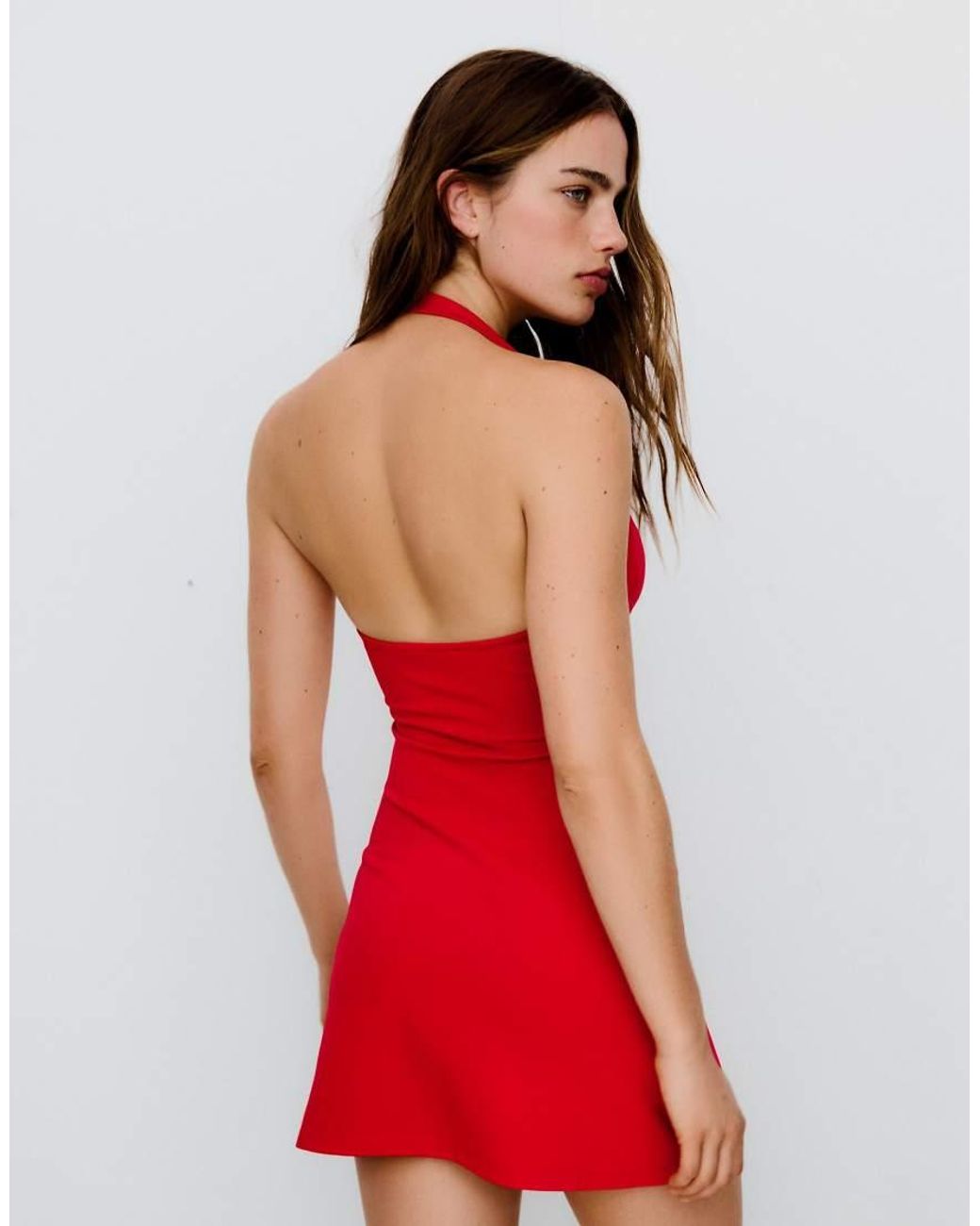 Bershka Red Mini Halter Neck Dress