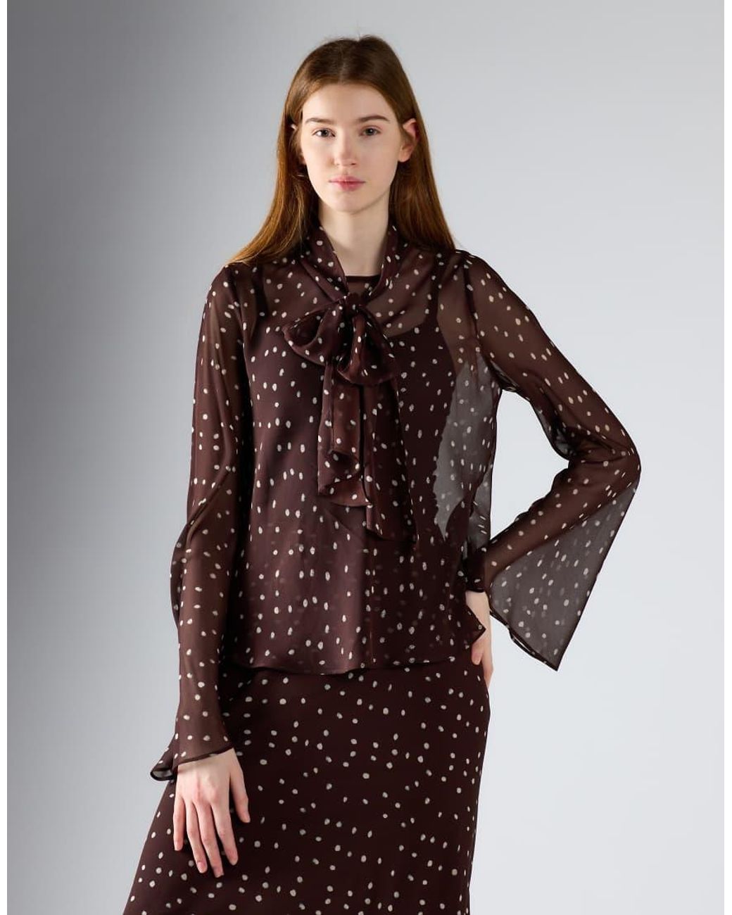 Glamorous Brown Scarf Detail Top