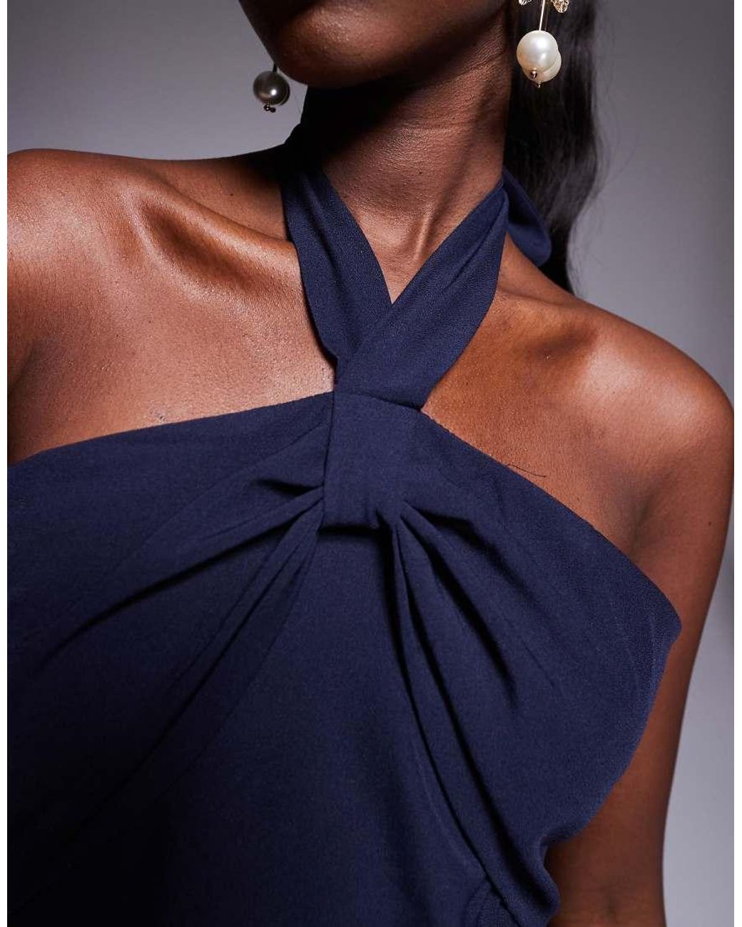 Vesper Blue Halterneck Maxi Dress With Bow