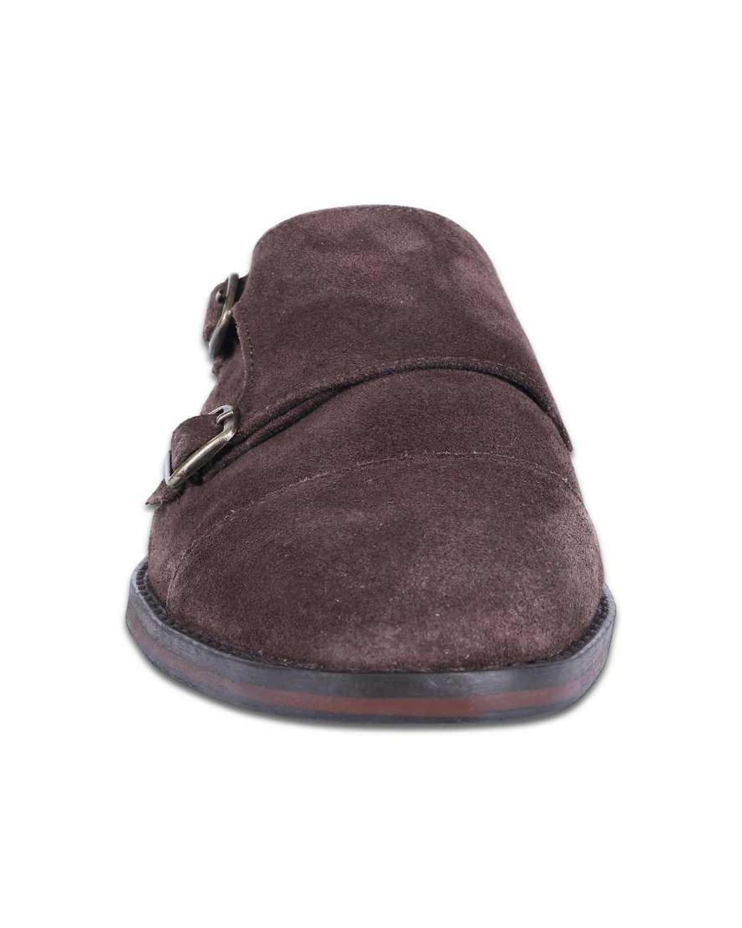 Thomas Crick Brown Aubry Suede Leather Double Monk Strap Shoes for men