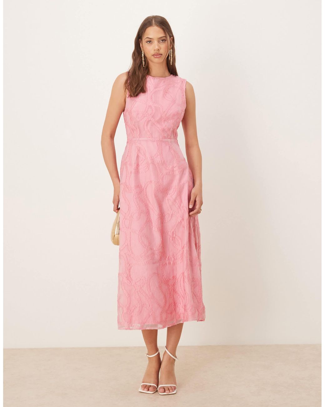 Y.A.S Rope Embroidered Bow Back Detail Midi Dress in Pink | Lyst