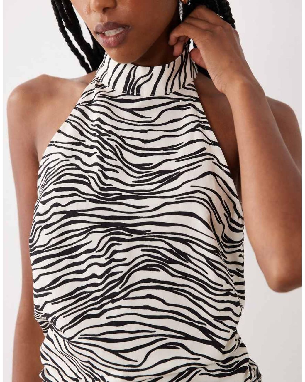 ASOS White Set Printed Asym Halter Neck Longline Top In-multi