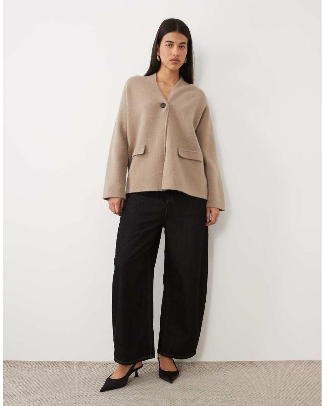 Pretty Lavish Natural Knit Wrap Pocket Detail Cardigan