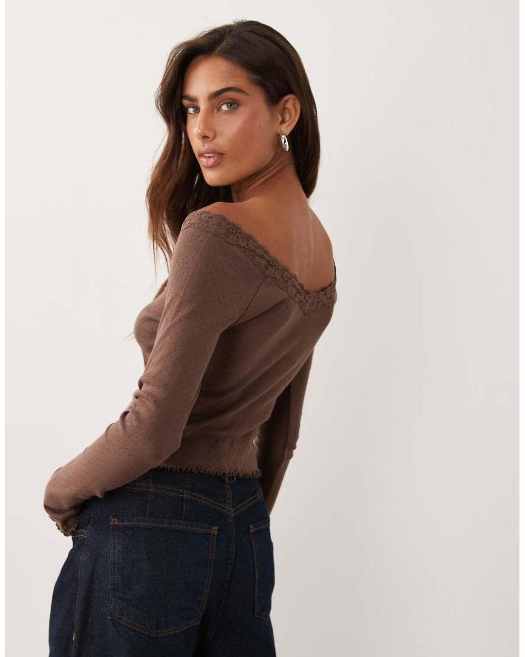 Miss Selfridge Multicolor Lace Trim Button Pointelle Top