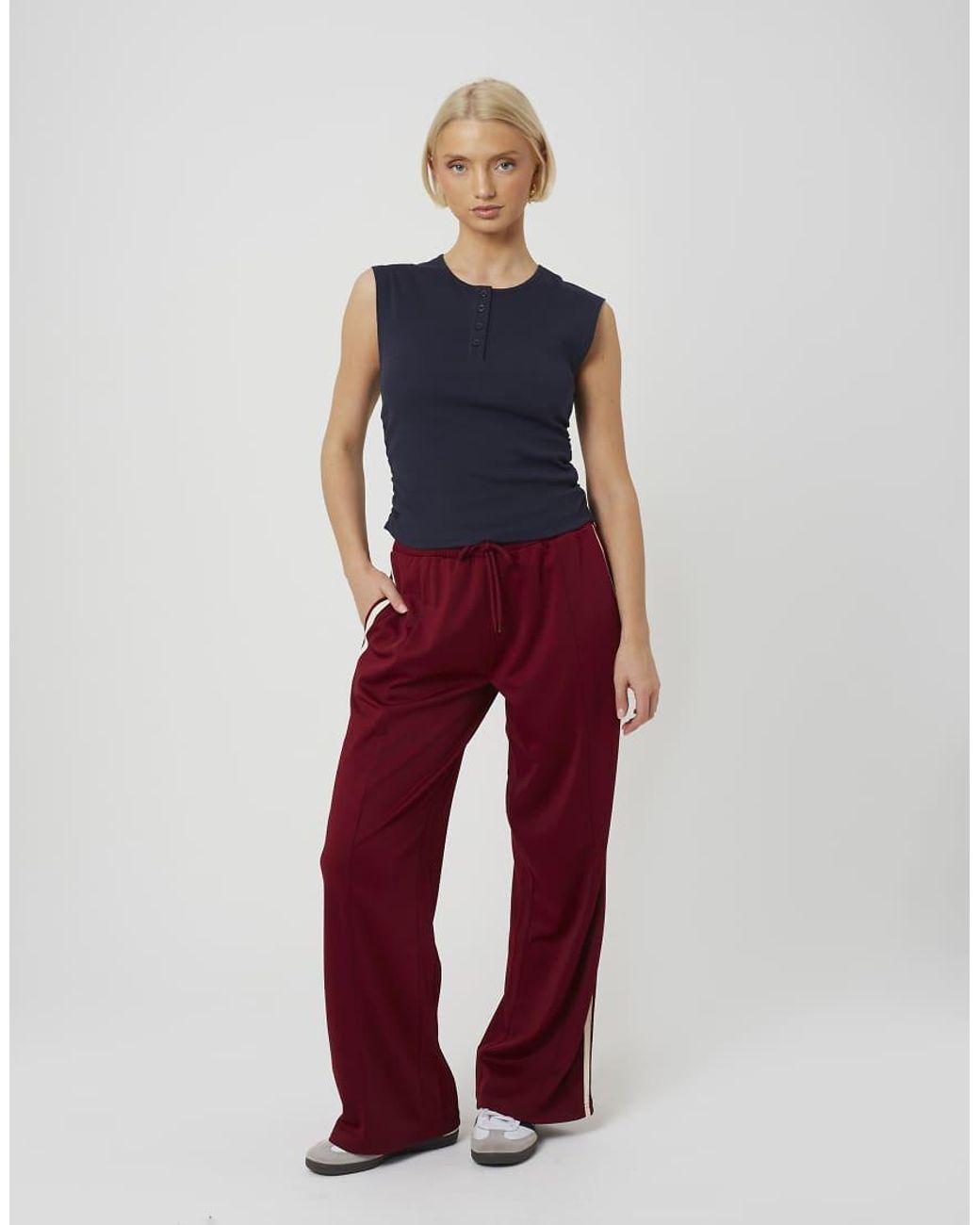 Brave Soul Blue Sleeveless Button Neck Top With Ruched Detail