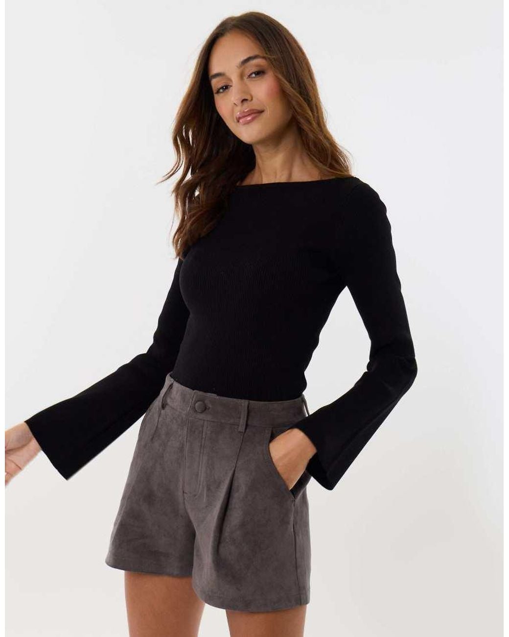 Threadbare Green Faux Suede Tailored Shorts