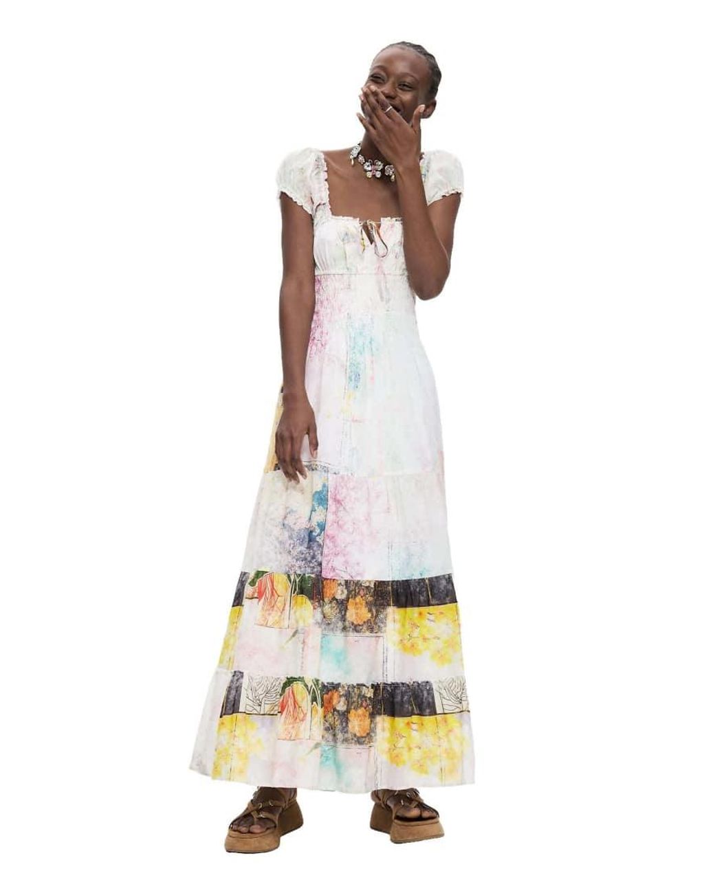 Desigual White Short Sleeve Dress 100% Cotton