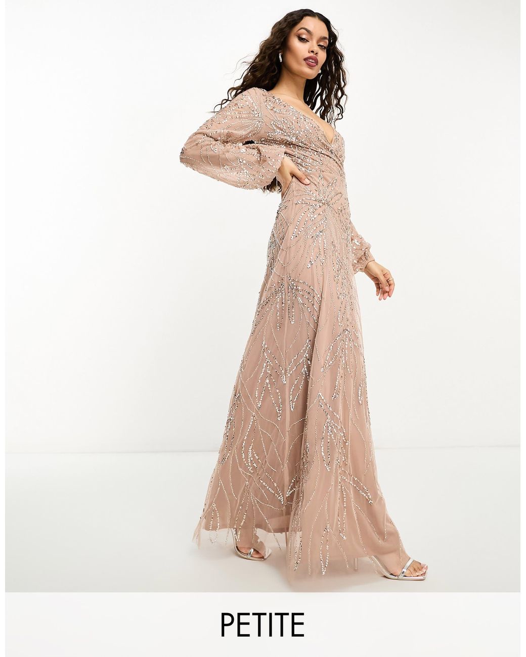 Beauut Petite Bridesmaid Embellished Wrap Front Maxi Dress Taupe in Natural Lyst