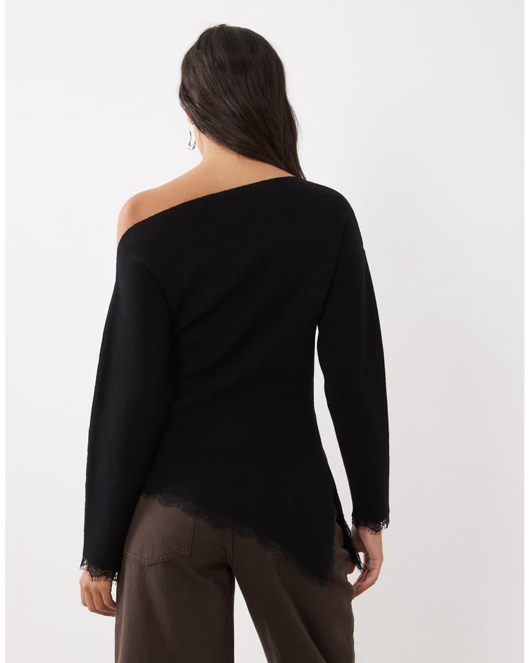 New Look Black Off Shoulder Lace Trim Jumper