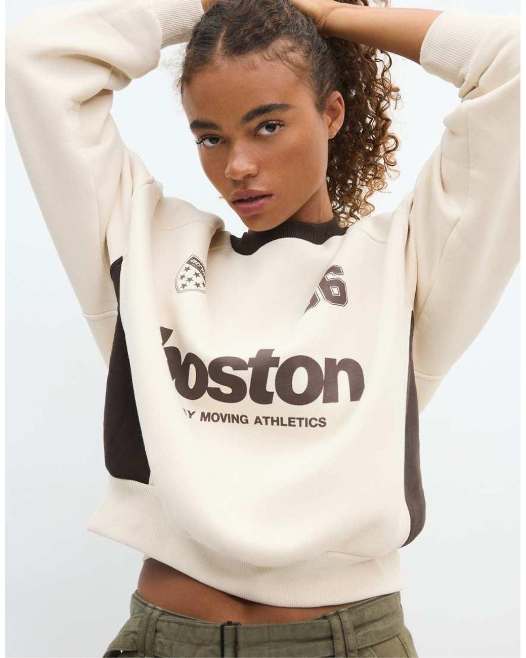 Stradivarius Green Contrast Collar Sweatshirt