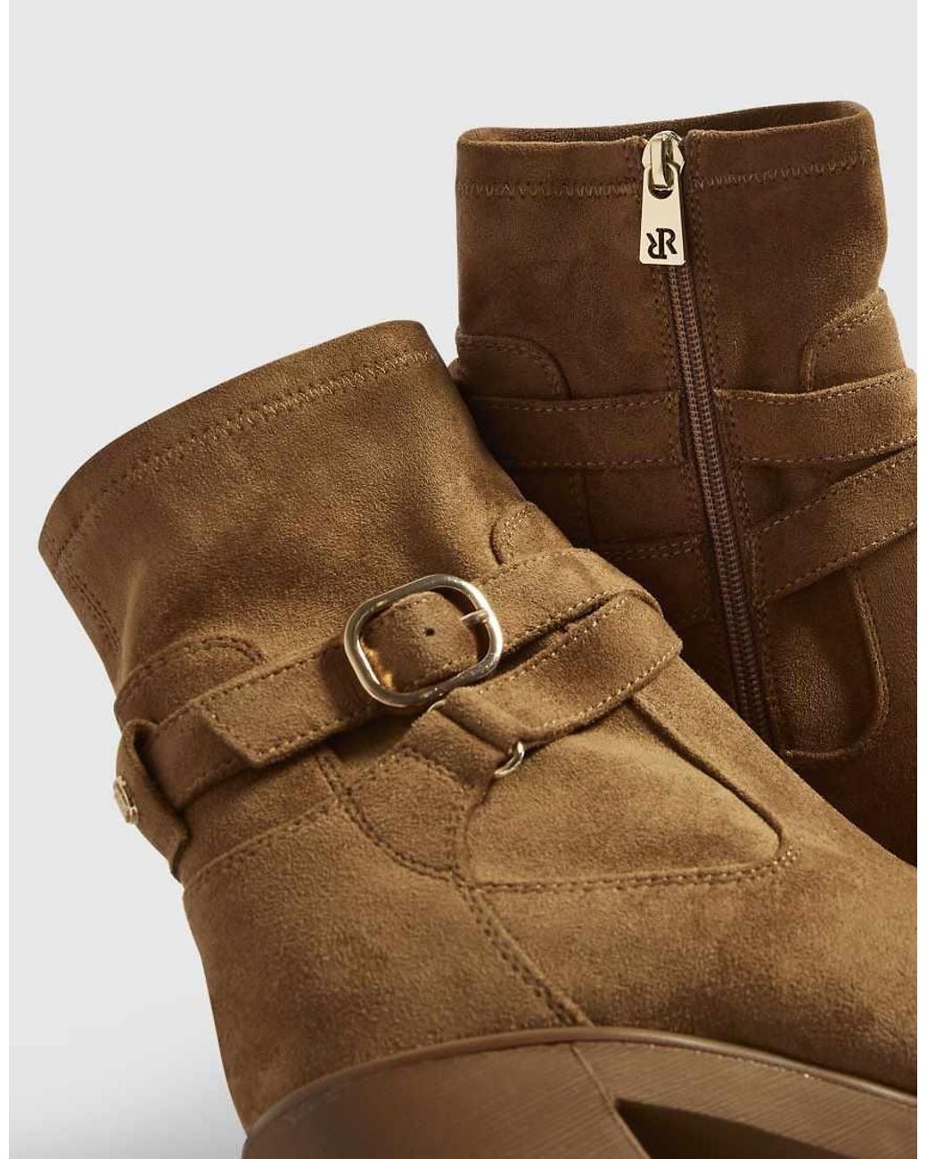 River Island Brown Faux Suede Chunky Buckle Ankle Boots