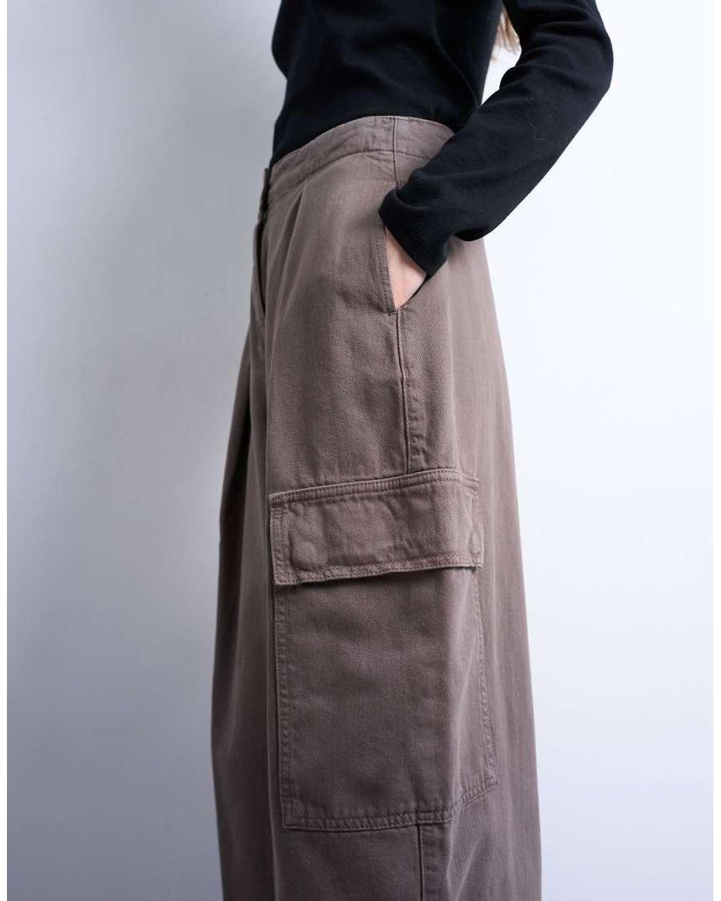 TOPSHOP White Heavy Wash Cargo Trousers With Pleats