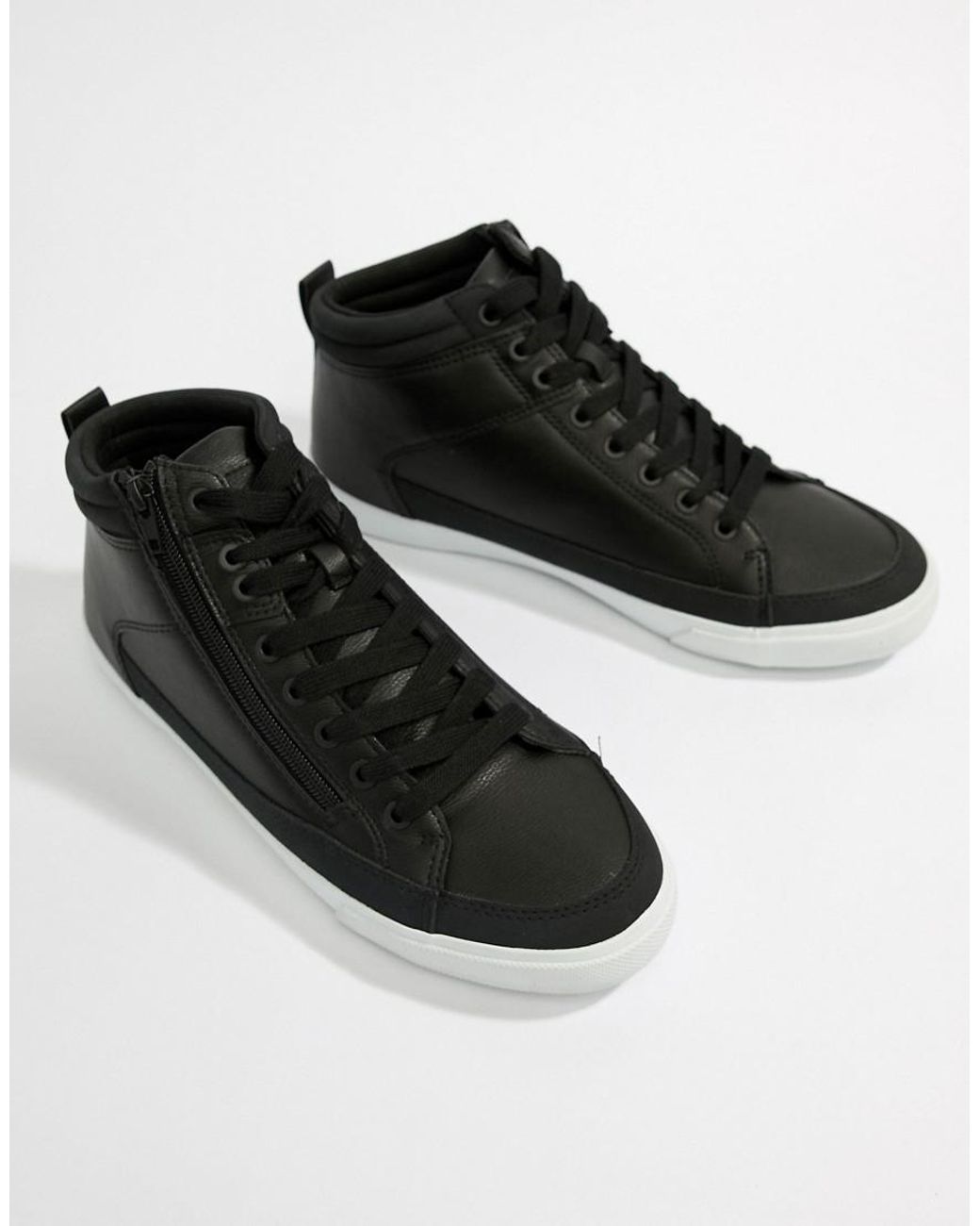 Pull&Bear High Top Trainer In Black for Men | Lyst