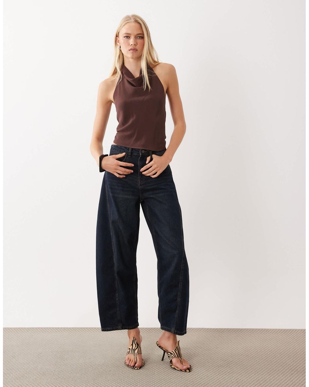 Mango Blue Cowl Neck Halter Top