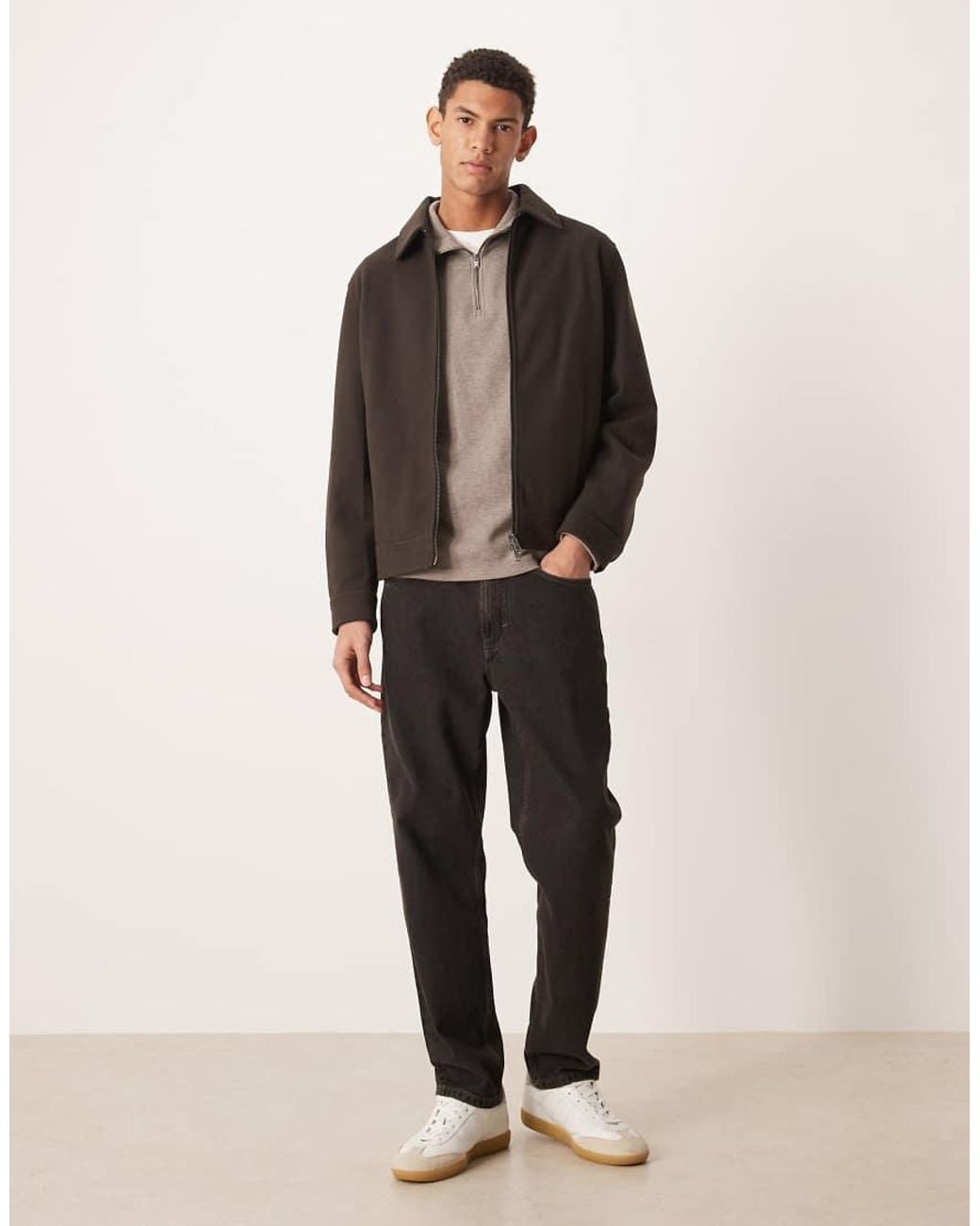 Mango Brown Zip Through Harrington Jacket for men