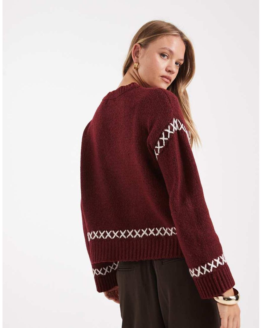 ONLY Red Contrast Details Round Neck Jumper