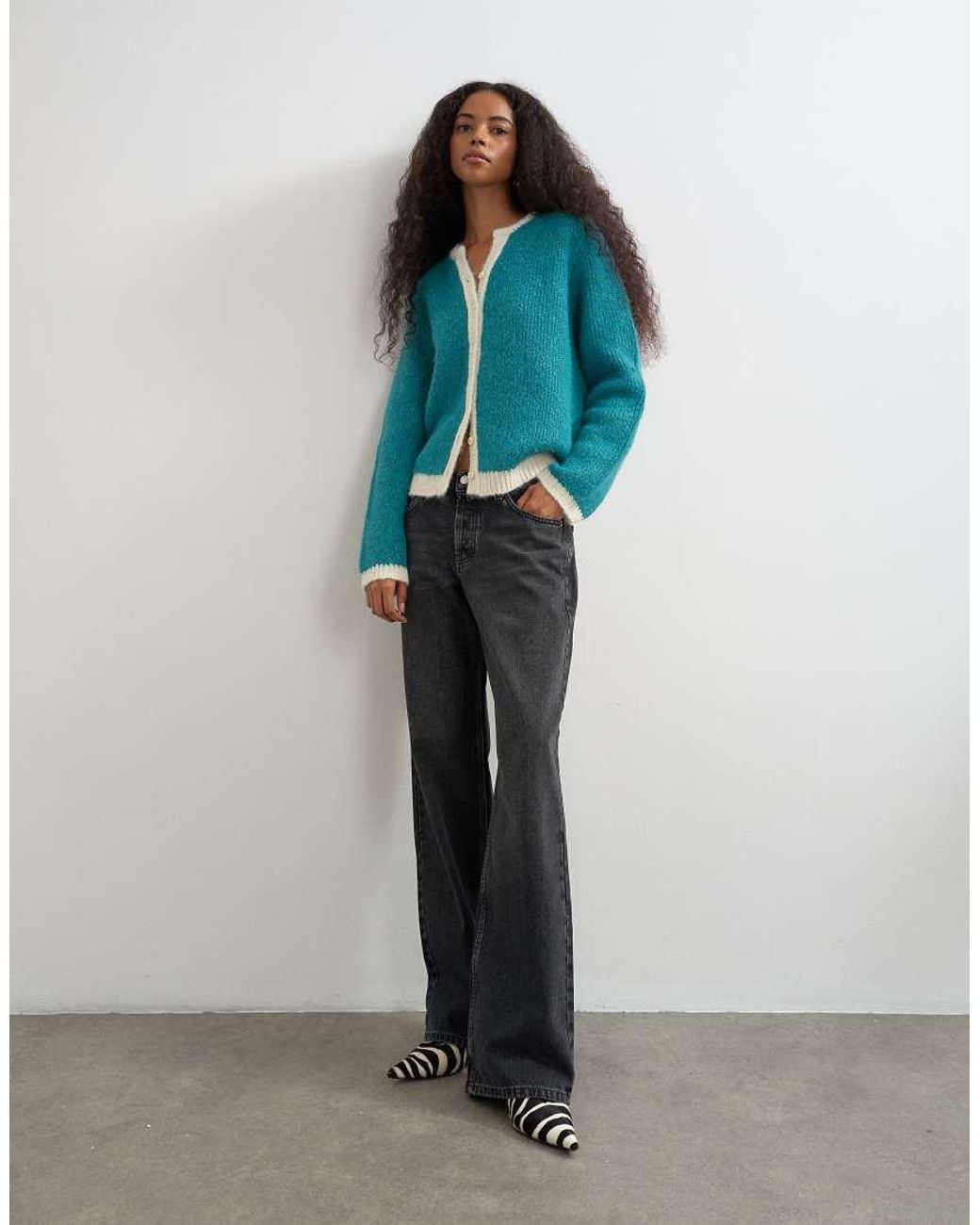 TOPSHOP Blue Knitted Fluffy Eyelash Cardigan