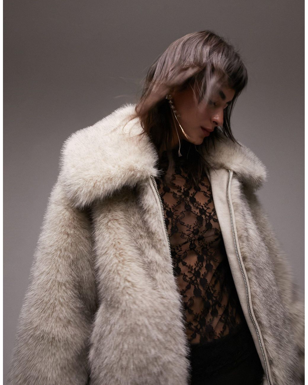 Manteau court en fausse fourrure à liseré - hiver TOPSHOP en coloris Blanc  | Lyst