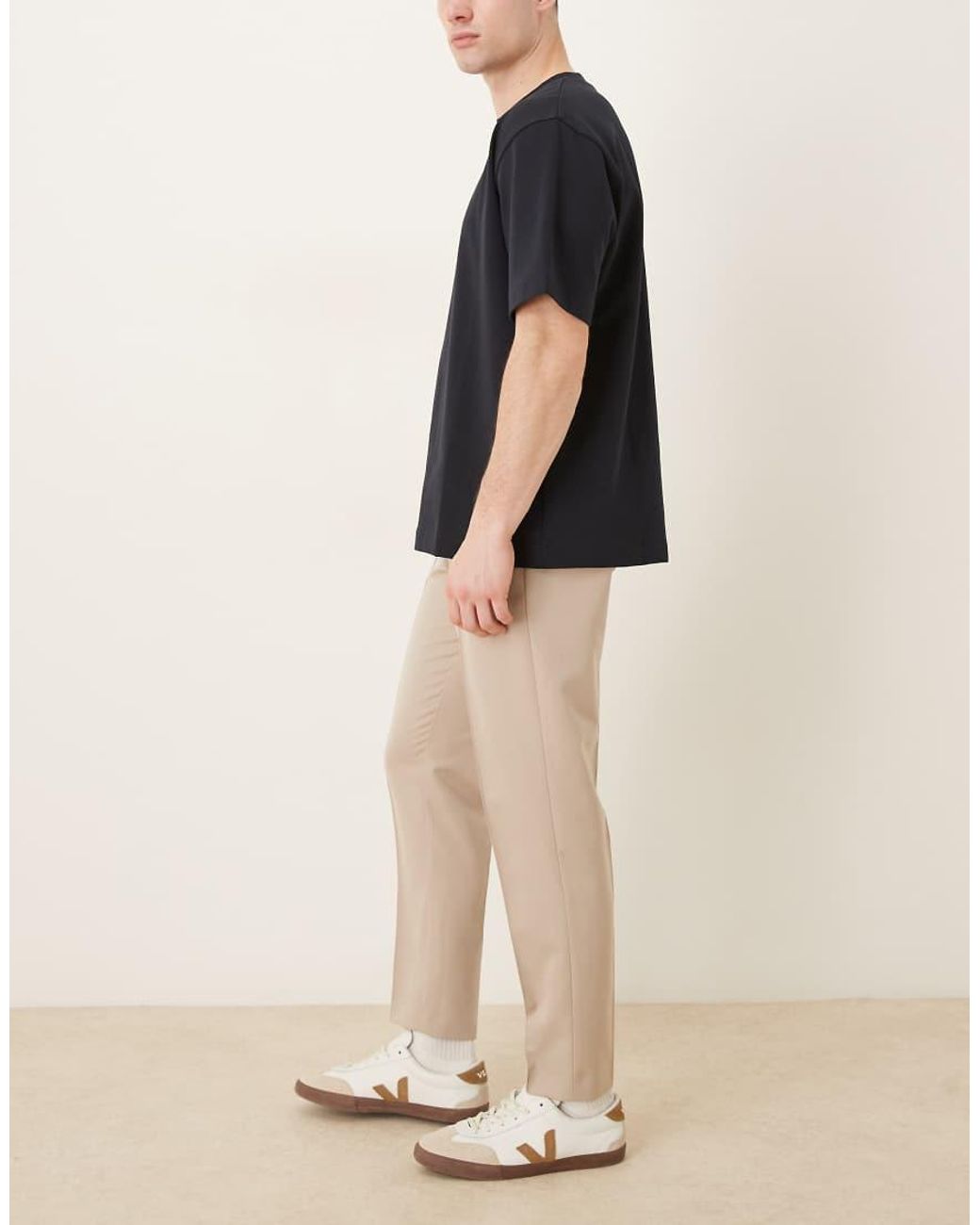 ASOS Natural Tapered Dress Pants With Pintucks for men