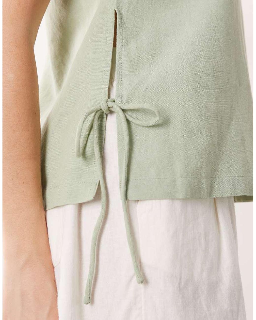 Vila Natural Linen Touch Tie Side Sleeveless Top