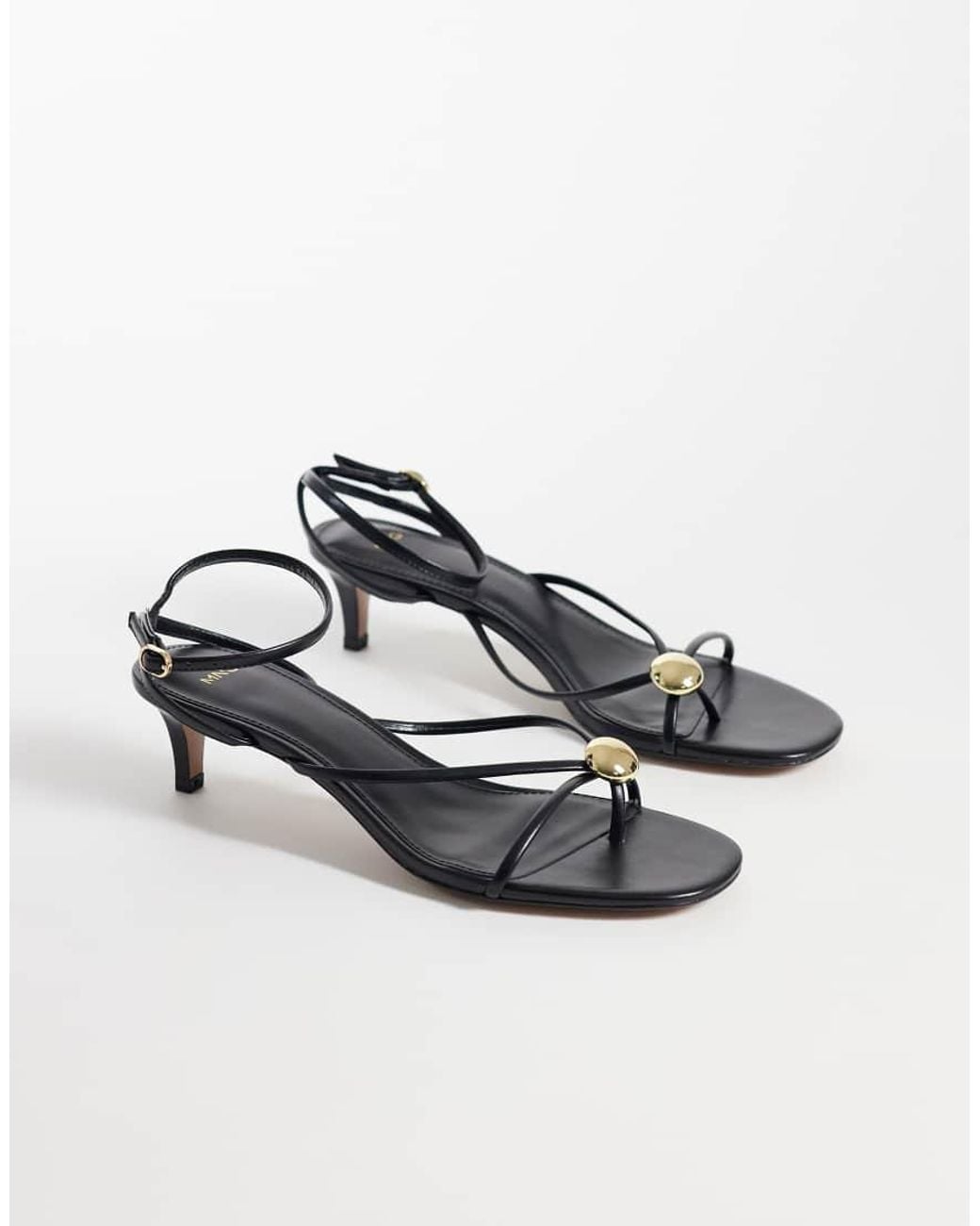 Mango White Strappy Heeled Sandals With Gold-tone Trim