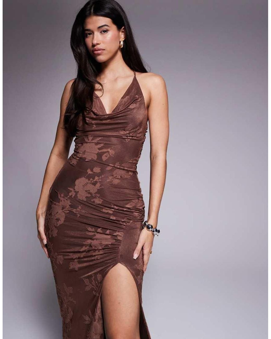 ASOS Purple Cowl Burnout Halter With Gold Back Detail