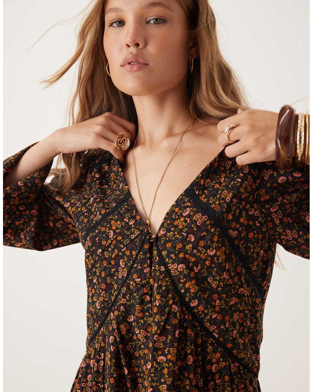 Nobody's Child Natural Marley Boho V-neck Mini Dress
