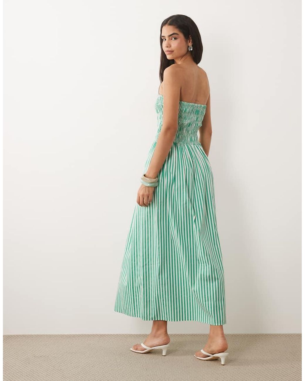 New Look Green Shirred Bandeau Midi Dress